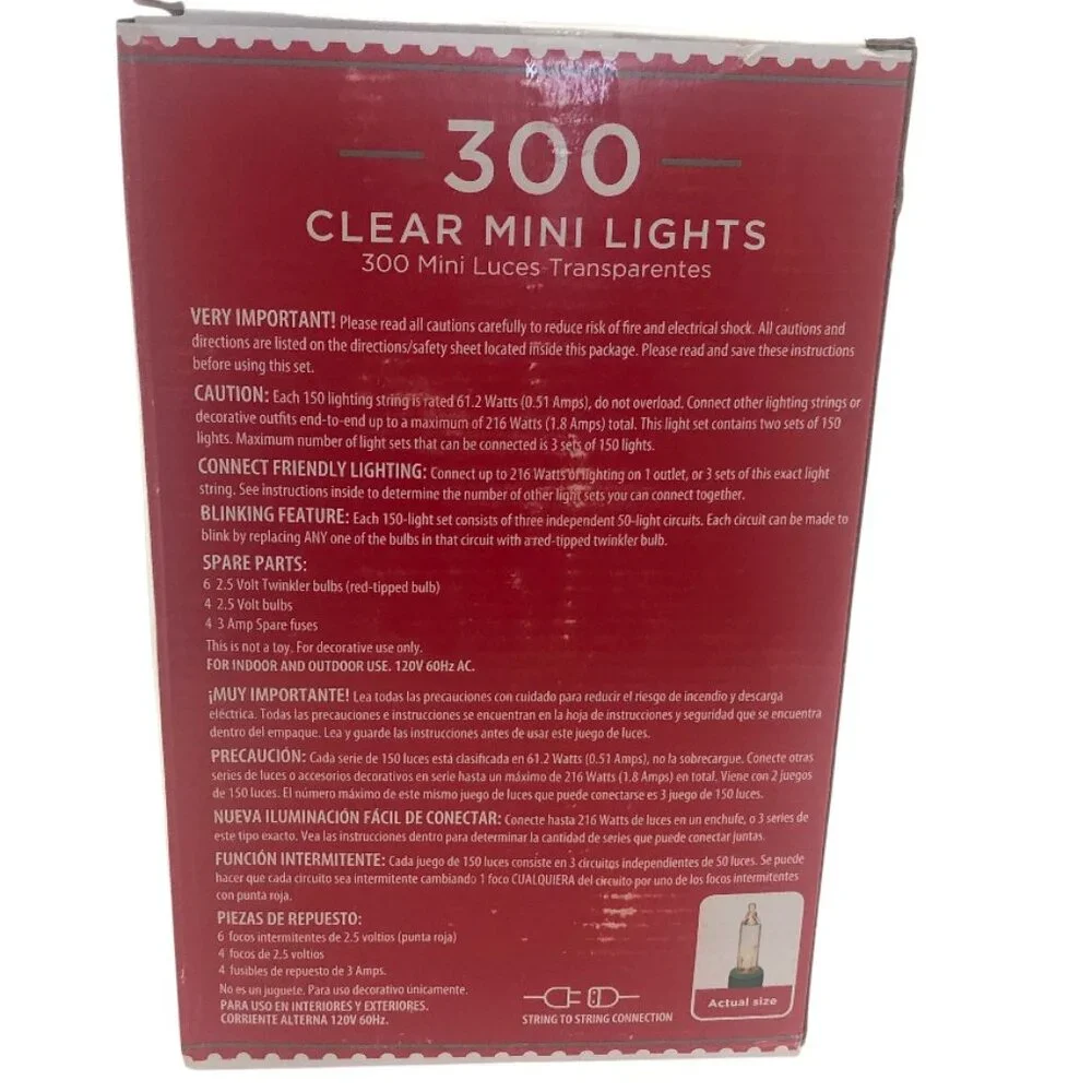 Holiday Time Clear 300 Mini Holiday Lights Green Wire Indoor/Outdoor 62.5 ft ea